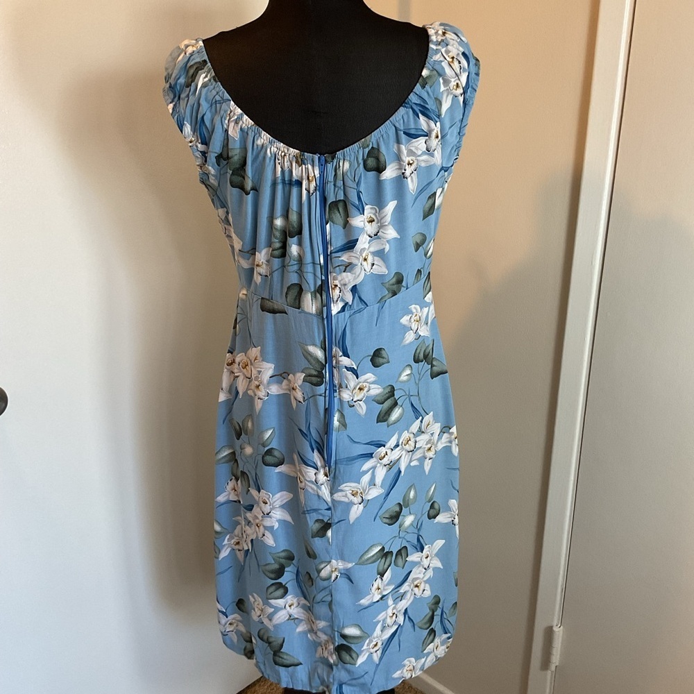 Hilo Hattie Blue Floral Sheath Midi Dress Size Small Wedding Cocktail - Picture 6 of 6